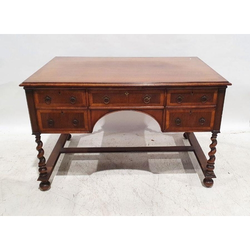 1271 - Modern walnut desk, the rectangular top with moulded edge above five assorted drawers, on barleytwis... 