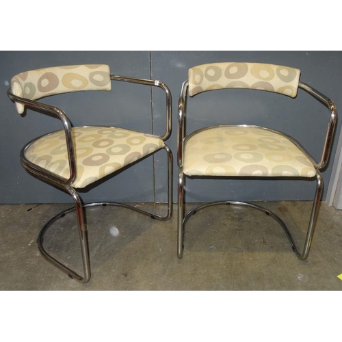 1317 - In the manner of Gastone Rinaldi set of six tubular chrome cantilever dining chairs in a light groun... 