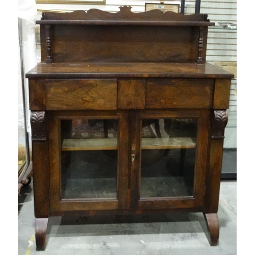 1322 - Regency mahogany chiffionier with three-quartered shelf, on turned supports to the rectangular top, ... 