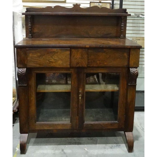 1322 - Regency mahogany chiffionier with three-quartered shelf, on turned supports to the rectangular top, ... 