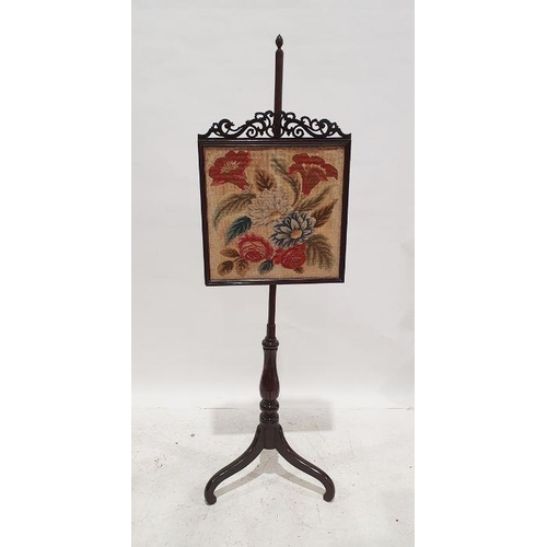 1334 - 19th century needlework polescreen on baluster turned column to tripod base