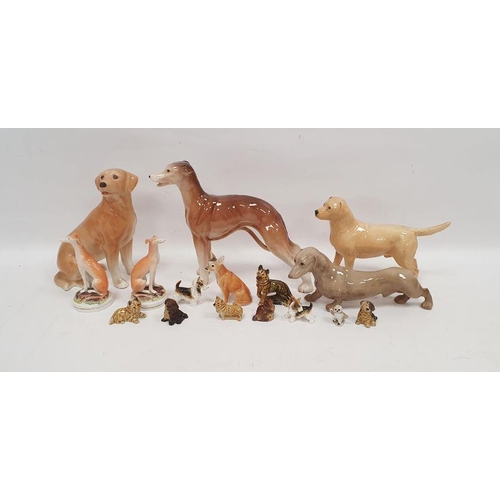 14 - Collection of English pottery models of dogs, including a Melbaware labrador, a greyhound, a Beswick... 