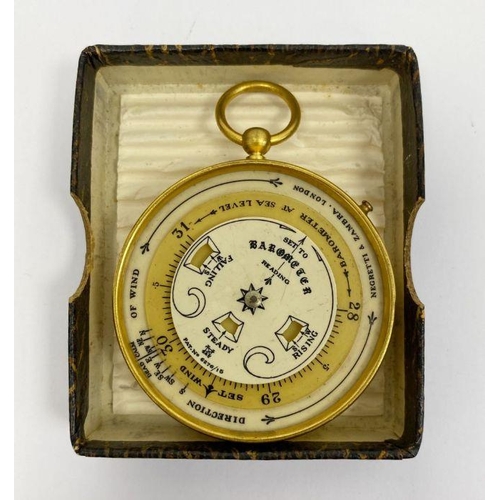 200 - Late 19th/early 20th century Negretti & Zambra gilt-metal two-sided pocket forecaster, with a compas... 