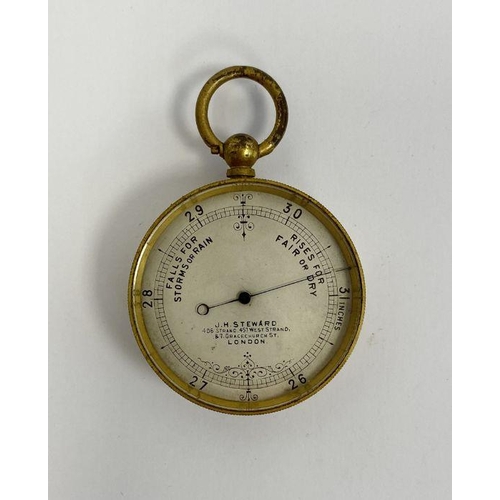 221 - Late 19th century gilt-metal pocket barometer produced by J H Steward of London, 4.7cm diam.