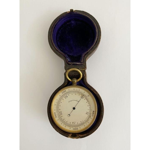 242 - Late 19th century gilt brass mounted compensated barometer, with silvered dial unmarked, with double... 