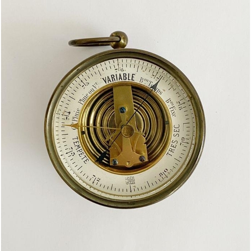 243 - Late 19th century French brass skeleton desk barometer with conjoined ADRE to dial, with open face, ... 