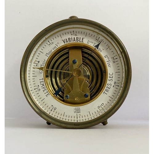 243 - Late 19th century French brass skeleton desk barometer with conjoined ADRE to dial, with open face, ... 