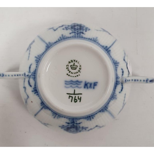 31 - Royal Copenhagen two-handled soup cup, cover and stand painted in blue with the immortal pattern, pr... 