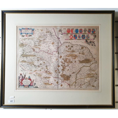 427 - After Jan Janssen
 Coloured engraving
 Marked Northridinge of Yorkshire, map (50 x 39 cm), together ... 