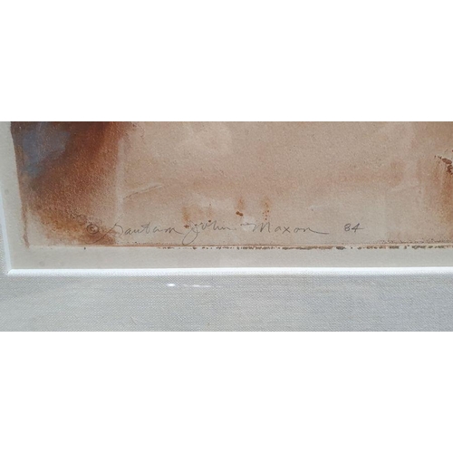 468 - John Maxon
 Watercolour drawing
 Abstract, signed 'John Maxon 84' lower left, framed, 73cm x 108cm 
... 