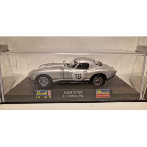 536 - Five cased Revell/Monogram model racing slot cars to include Shelby Cobra Daytona Coupe #13 Daytona ... 