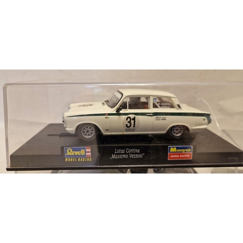 536 - Five cased Revell/Monogram model racing slot cars to include Shelby Cobra Daytona Coupe #13 Daytona ... 