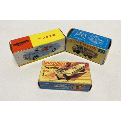 542 - Three boxed diecast model cars to include Dinky Toys 168 Ford Escort, Matchbox Superfast 1 Mod Rod a... 