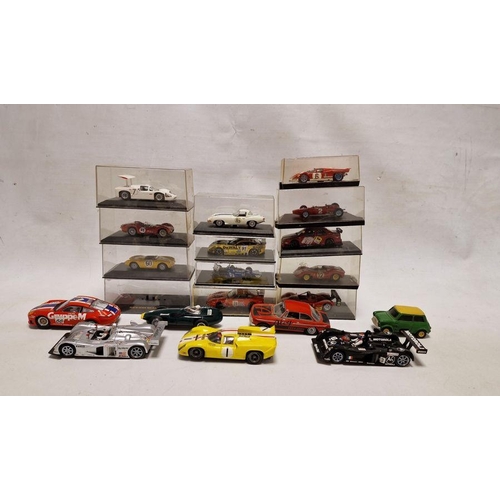 559 - Collection of cased and cased  plastic and diecast model cars and slot cars to include Ixo Ferrari 1... 