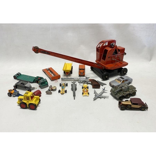 562 - Playworn diecast models and other toys to include Triang Jones KL44 crane, Crescent toy co Dakota Re... 