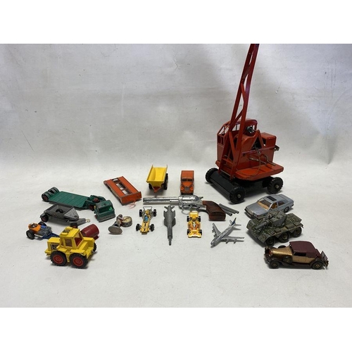 562 - Playworn diecast models and other toys to include Triang Jones KL44 crane, Crescent toy co Dakota Re... 