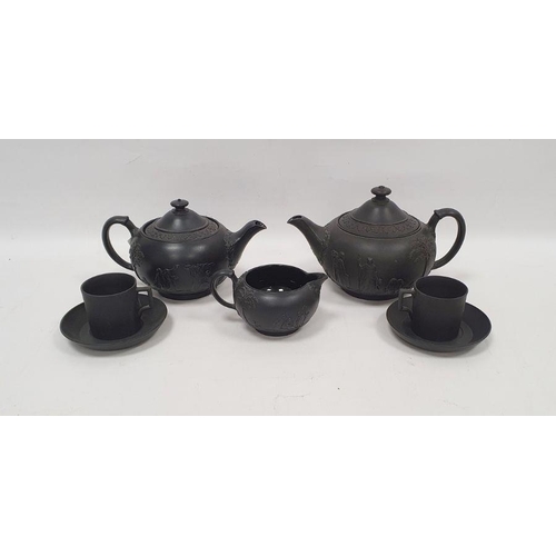 6 - Group of 20th century Wedgwood black basalt teawares, impressed marks, comprising two teapots and co... 