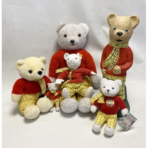 607 - Rupert teddy Bears to include Steiff Rupert classics, Tebro Rupert bear, two Golden Bear Rupert's on... 