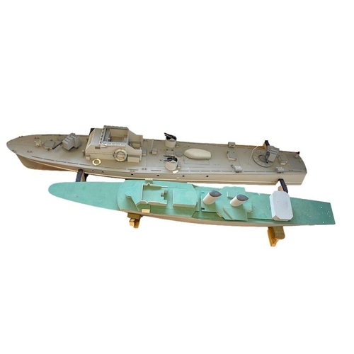 621 - Two painted pond boats designed as battleships (2)