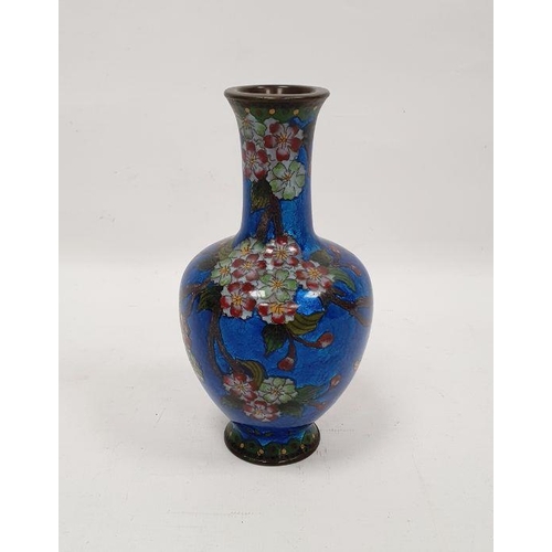 63 - Glass and gilt scent phial, an Oriental blue cloisonné baluster vase, blue ground, floral decorated ... 