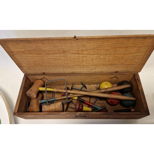 641 - Table croquet set in wooden box together with Royal Worcester serving dish, oval fruit casserole dis... 