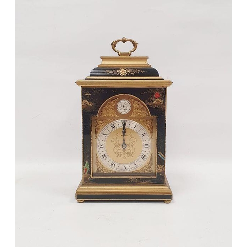 1002 - Mid-20th century bracket clock decorated in the oriental style, gilt on black, the silvered chapter ... 