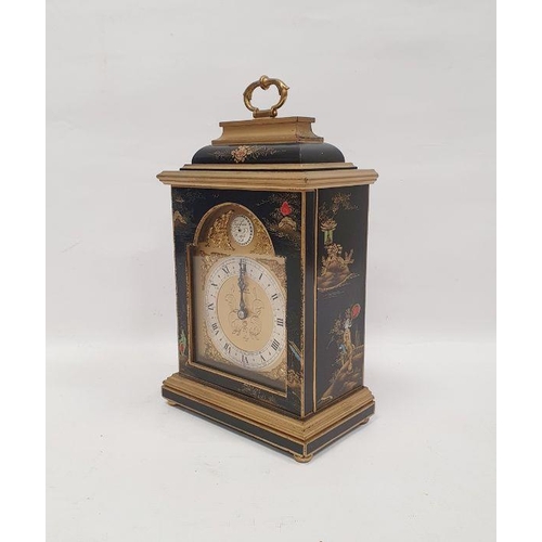 1002 - Mid-20th century bracket clock decorated in the oriental style, gilt on black, the silvered chapter ... 