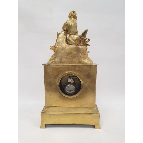 1003 - Mid 19th century ormolu mantel clock of box form, the mechanism stamped Rainco Feres, the ornate cas... 