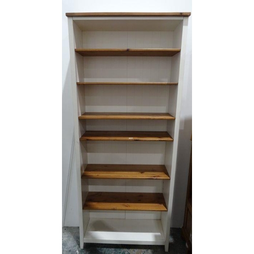 1067 - Open bookcase with adjustable pine shelves, cream finished body, 214cm x 90.5cm x 32cm