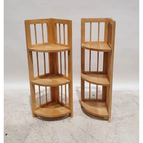 1077 - Pair of modern beech folding three-shelf corner units (2)