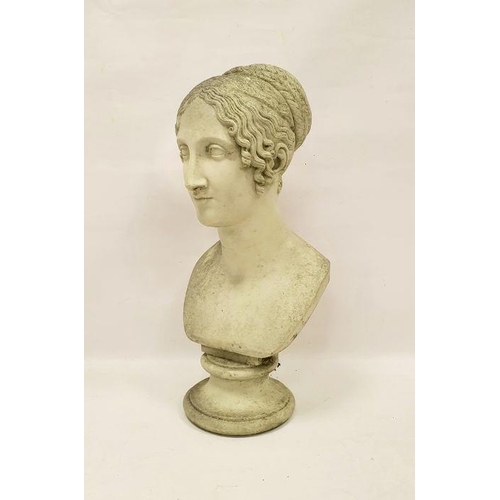 117 - Reproduction composite marble bust of a female in the Roman-style with stamp to base, Sculptured Art... 