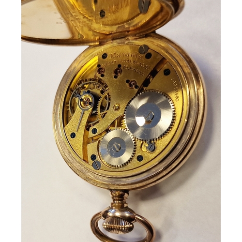 347 - Waltham gent's rolled gold pocket watch with white enamel dial, open-faced