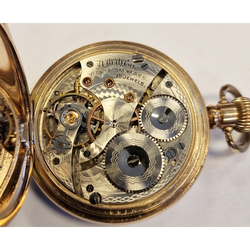 349 - Waltham gent's rolled gold half-hunter pocket watch with white enamel dial and subsidiary seconds di... 