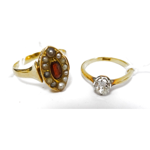 398 - 18ct gold and solitaire diamond ring, the stone approx. 0.4ct and a probably 18ct gold, garnet and s... 