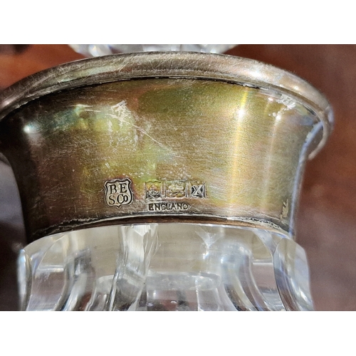 51 - Silver-collared square-section spirit decanter with stopper, the silver hallmarked Birmingham 1972 a... 