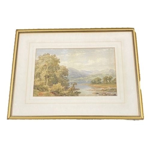 1362 - William James Ferguson (act. 1849-1886)
 Watercolour drawing 
 Lakeside landscape with single dinghy... 