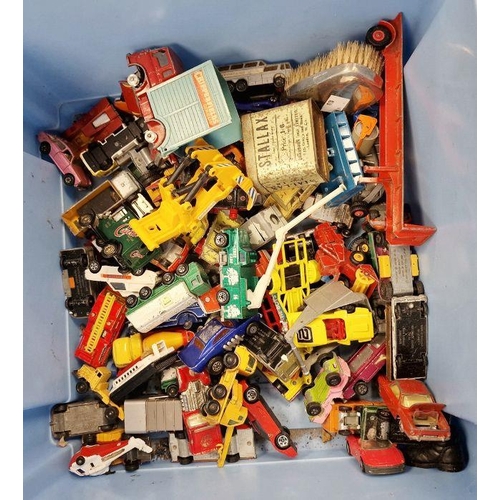 125 - Box of assorted toys to include Lego Technics, assorted Corgi and Matchbox toy cars, vans etc