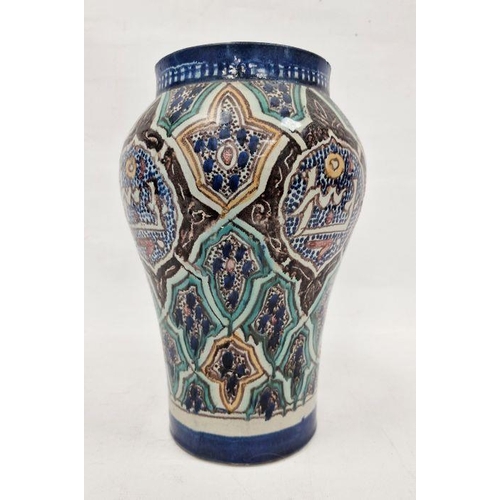 14 - Middle Eastern inverse baluster vase with panelled decoration, indistinctly signed to base, 27cm hig... 