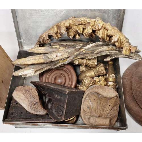 146 - Two boxes of assorted treen to include boxes, carved corbels, etc