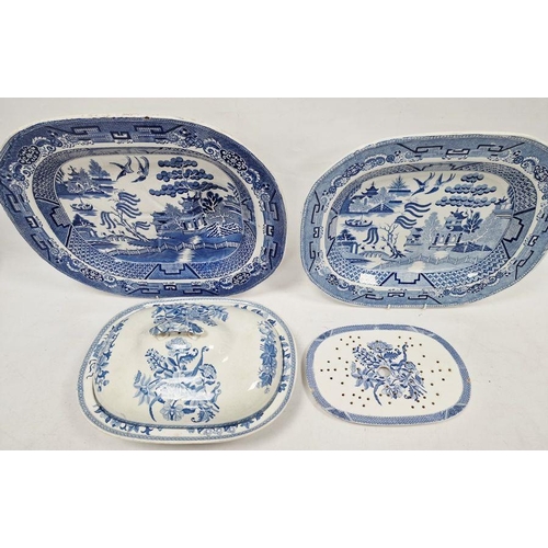 15 - Assorted blue and white meat plates and tureens to include willow meat plate, Staffordshire, willow ... 