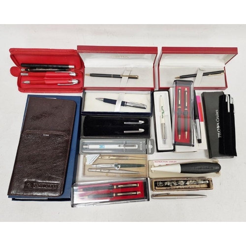 166A - Box of assorted pens to include fountain pen marked 'The Roxley Pen, a Dickinson Product' other pens... 