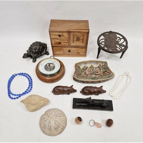 173 - Items to include barometer, fossilised sea urchin, trivet, etc (1 tray)