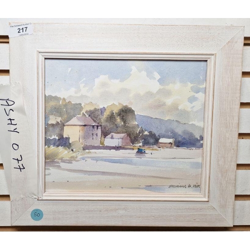 217 - Michael Hill 
 Watercolour
 Houses by river, signed lower right, 20cm x 24cm