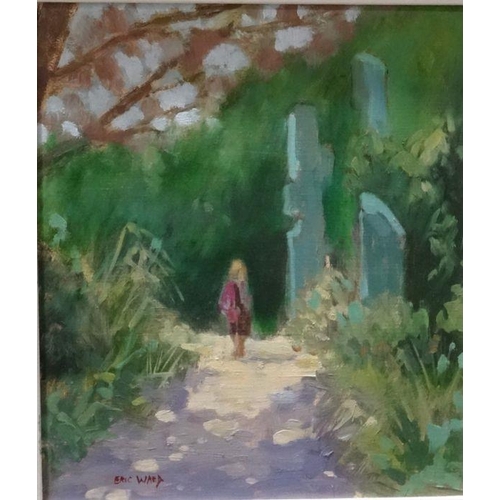 220 - Eric Ward
 Oil on panel
 Figure on path, signed lower left, 24cm x 19.5cm 
 Early 20th century schoo... 