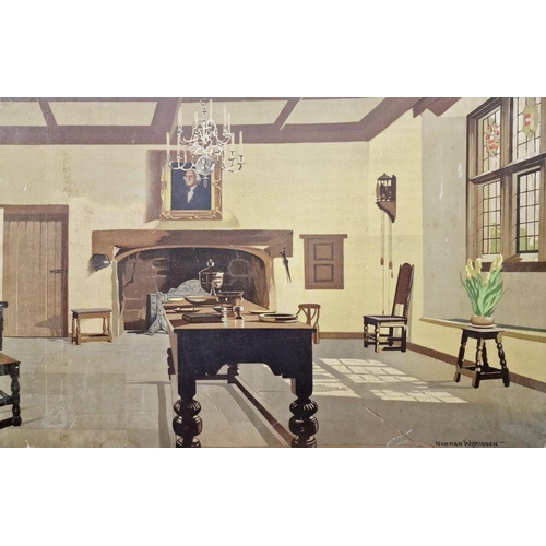 225 - After Norman Wilkinson
 Lithograph 
 17th century-style house interior, 75cm x 104cm