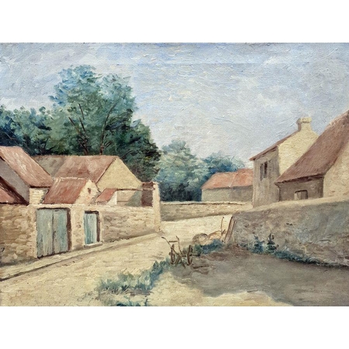 226 - 20th century French school 
 Oil on canvas
 Village scene, indistinctly titled and attributed to lab... 