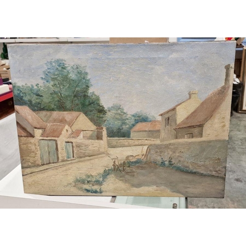 226 - 20th century French school 
 Oil on canvas
 Village scene, indistinctly titled and attributed to lab... 