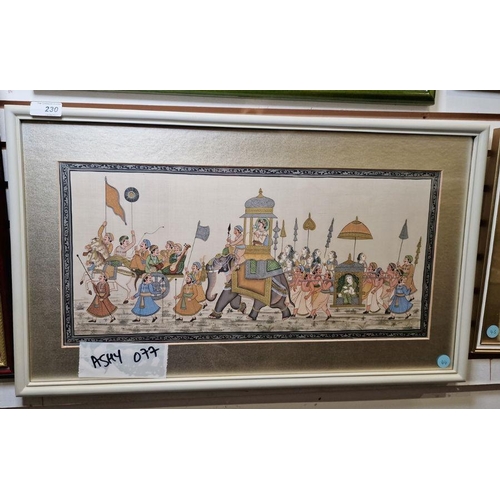 230 - 20th century Indian school 
 Painting on silk 
 Procession, unsigned, 23cm x 50cm, another study of ... 