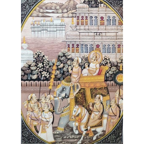 230 - 20th century Indian school 
 Painting on silk 
 Procession, unsigned, 23cm x 50cm, another study of ... 