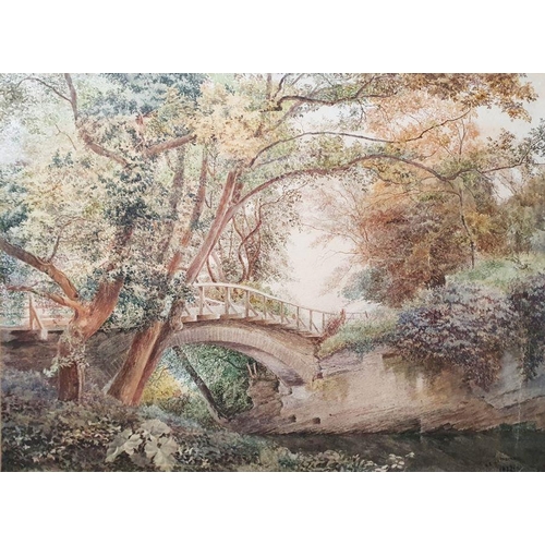 238 - Alice E de Maine (19th century)
 Watercolour
 Bridge over river, signed lower right and dated 1877, ... 